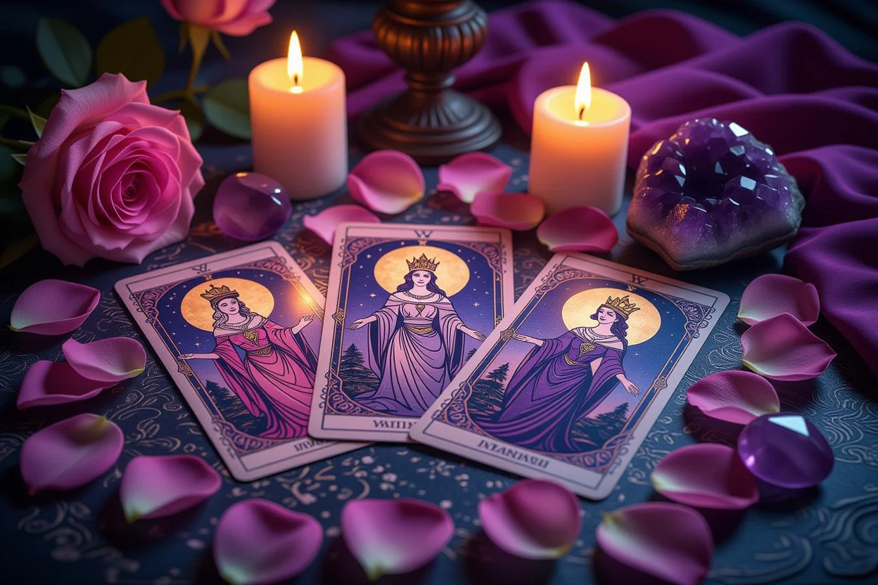 恋愛タロットカードで自分磨きをする神秘的な雰囲気のイメージ