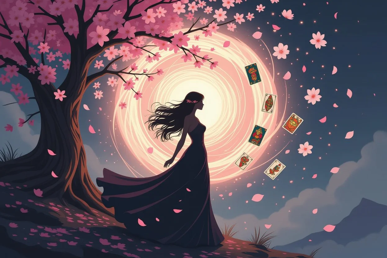 タロットで愛され体質に変化する女性の自分磨きと成長のイメージ