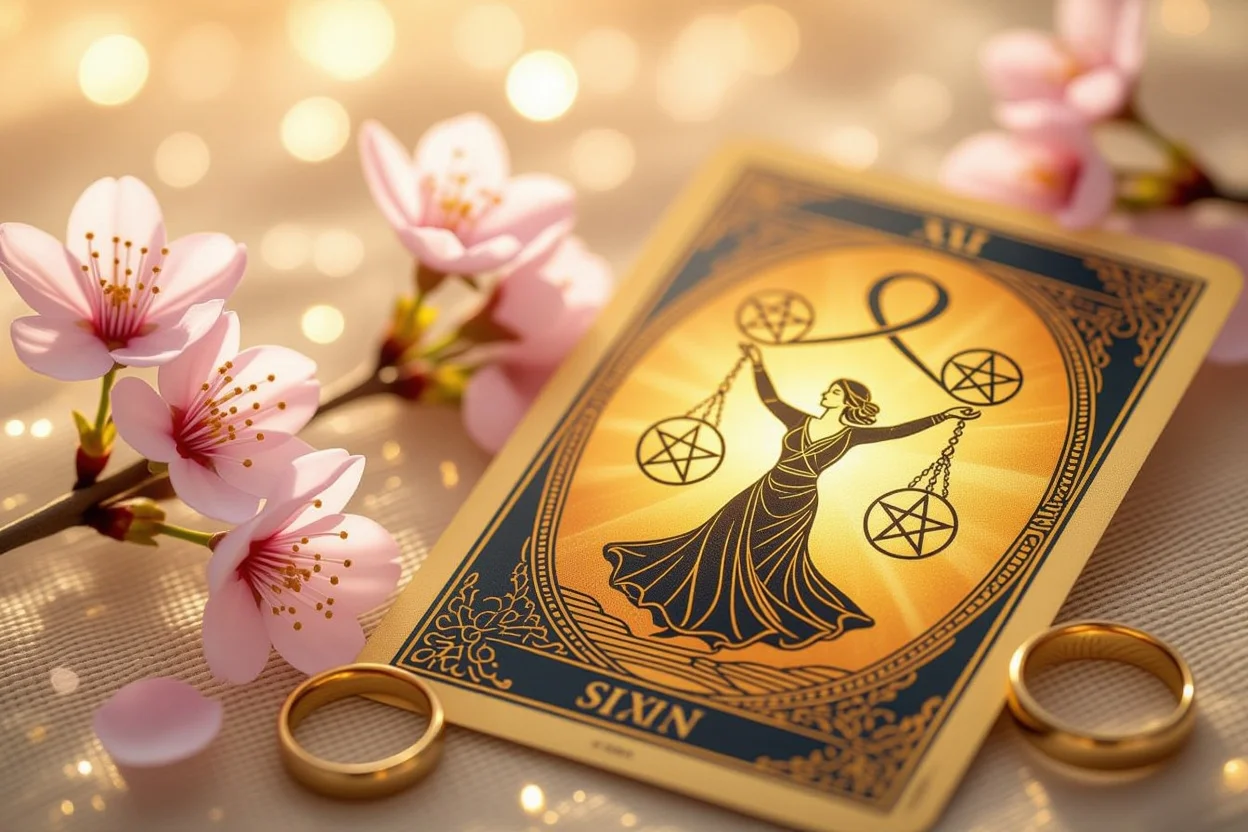 ペンタクルの2タロットカードと長続きする恋愛関係のバランスを表現した画像