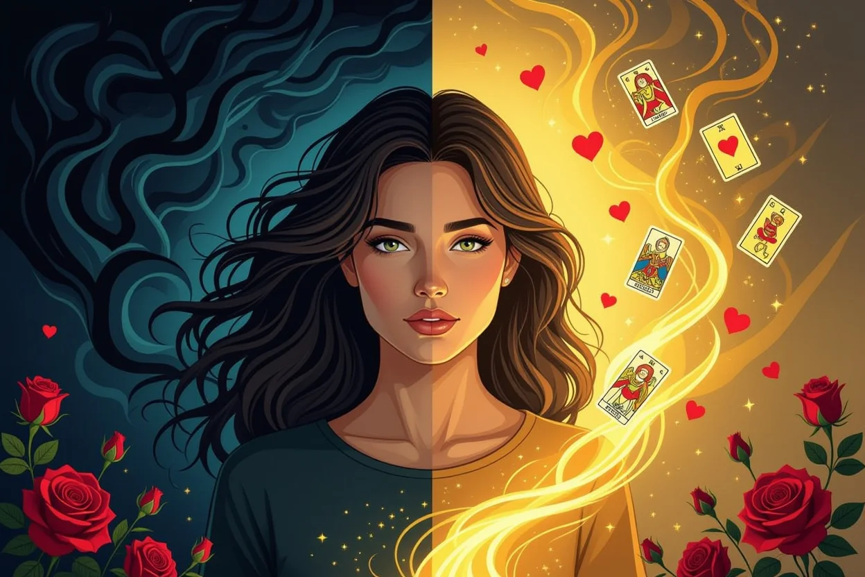 タロットガイダンスによる恋愛の変化、迷いから確信ある行動への変化を表現した変容のイメージ