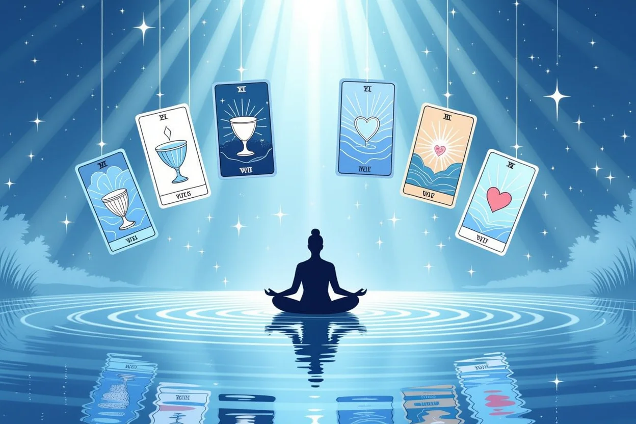 タロットカードが心の鏡として感情を映し出す神秘的なイメージ