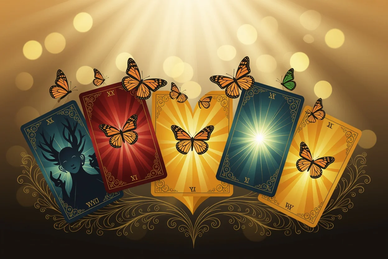 不安から希望へと変化するタロットカードの変容を表現したアート