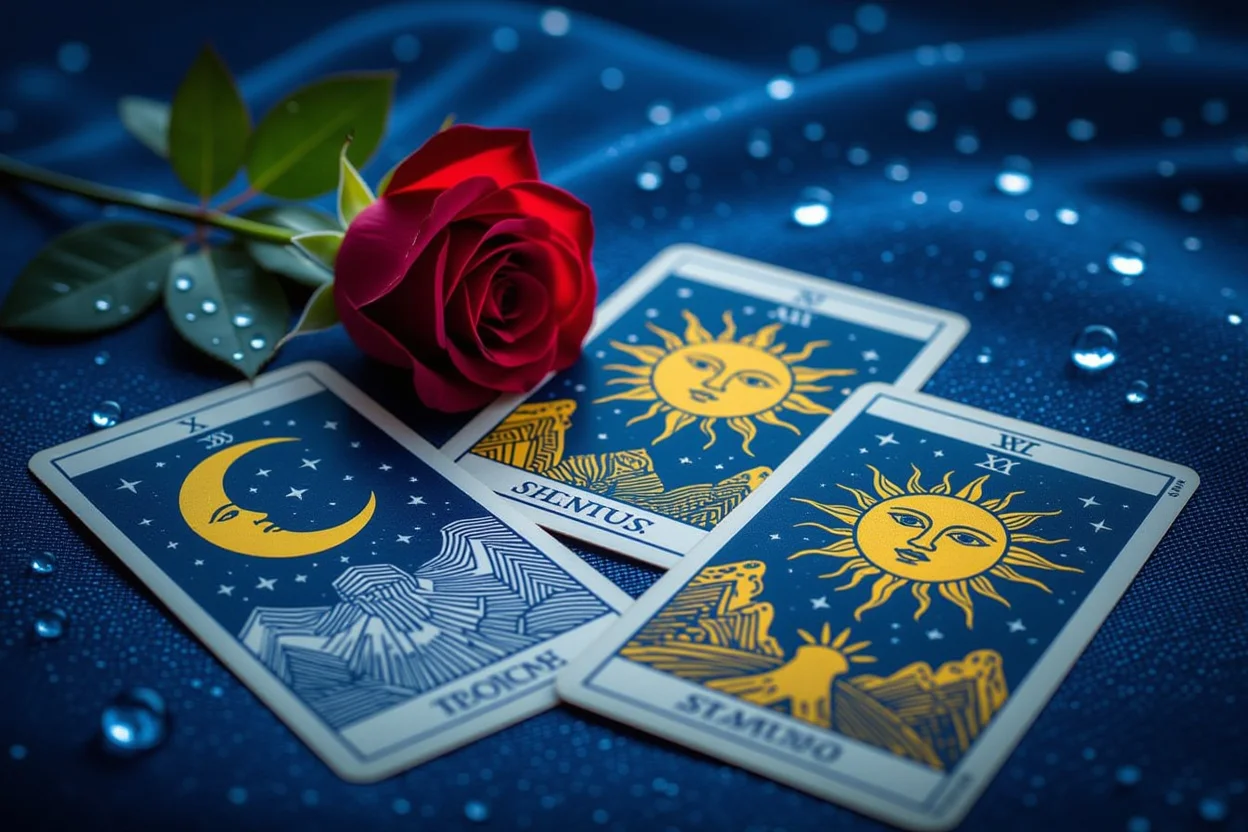 月光の下で行う恋愛タロット占いの幻想的な夜景