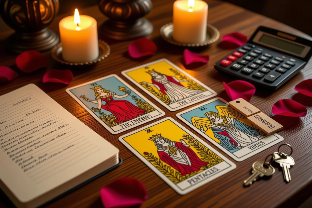 恋愛タロット占いで現実的な関係を築く方法を示すカードスプレッド