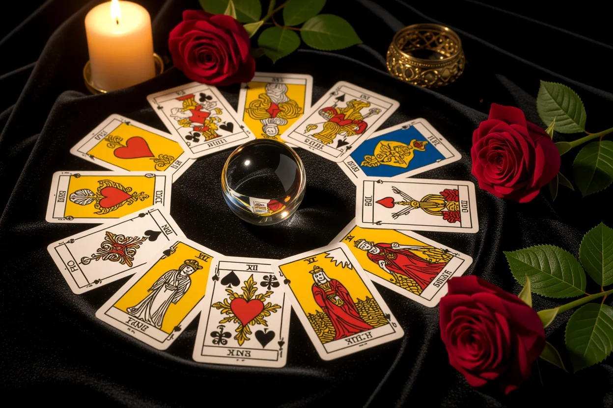 恋愛の深層心理を表すタロットカードと影のコントラスト