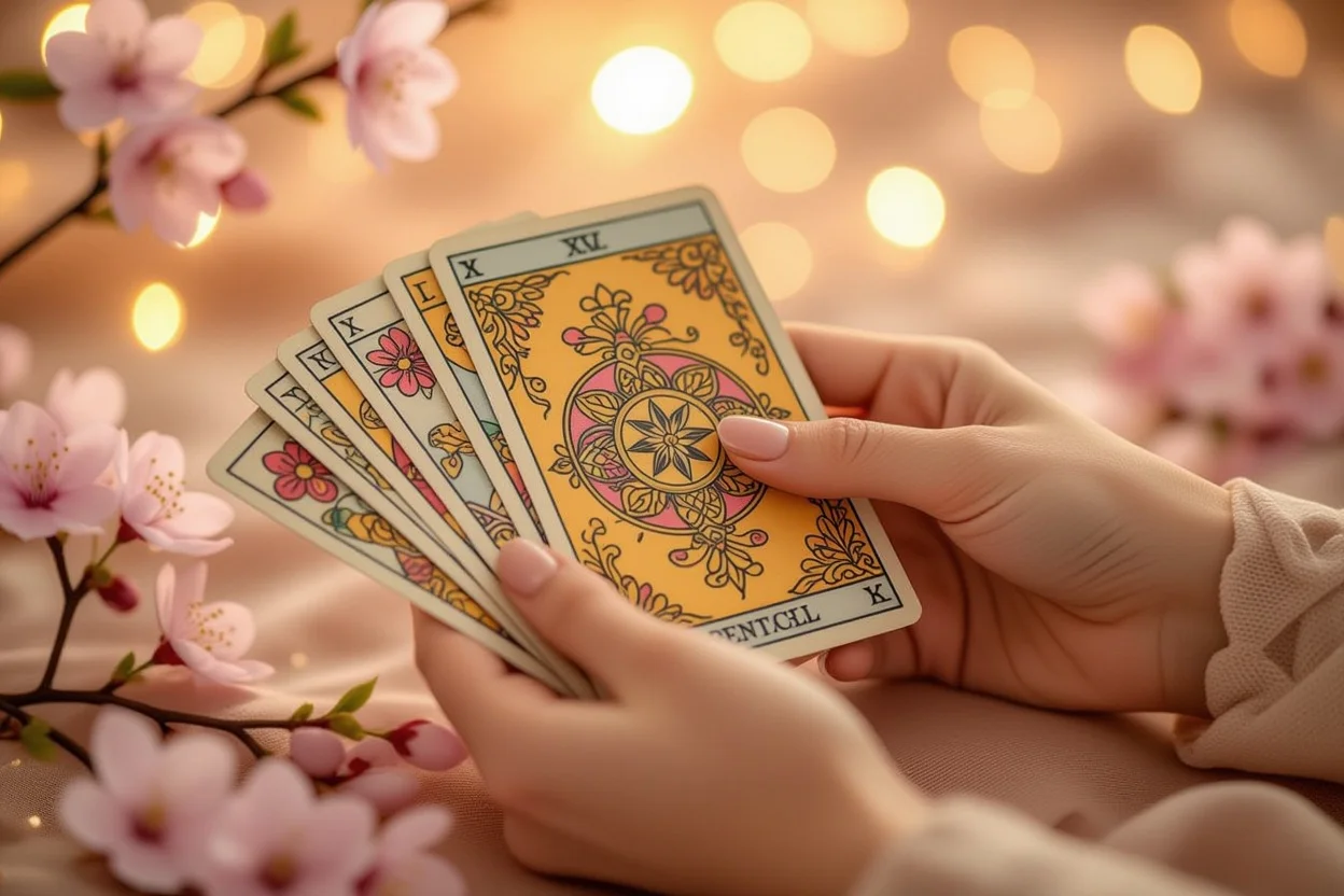 カップとペンタクルのマイナーアルカナカードを持つ手・恋愛深層心理