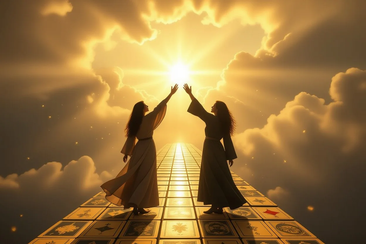 恋愛関係の課題を乗り越える希望のイメージ - タロットカードの橋