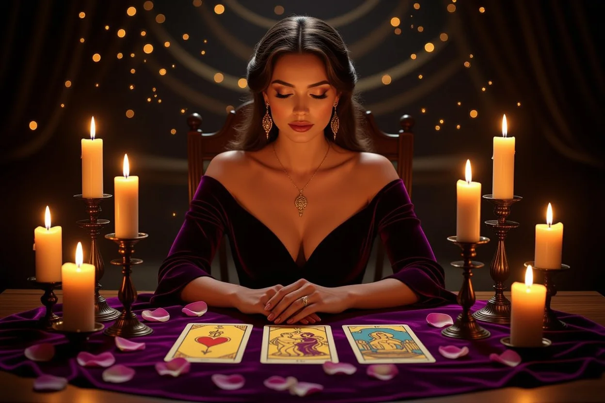 恋愛タロット占い - 自分の心を見つめる女性とタロットカード