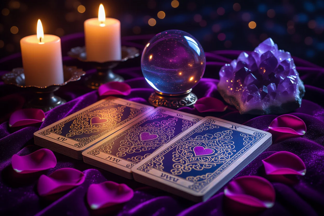 恋愛タロットカードと神秘的な占いの雰囲気