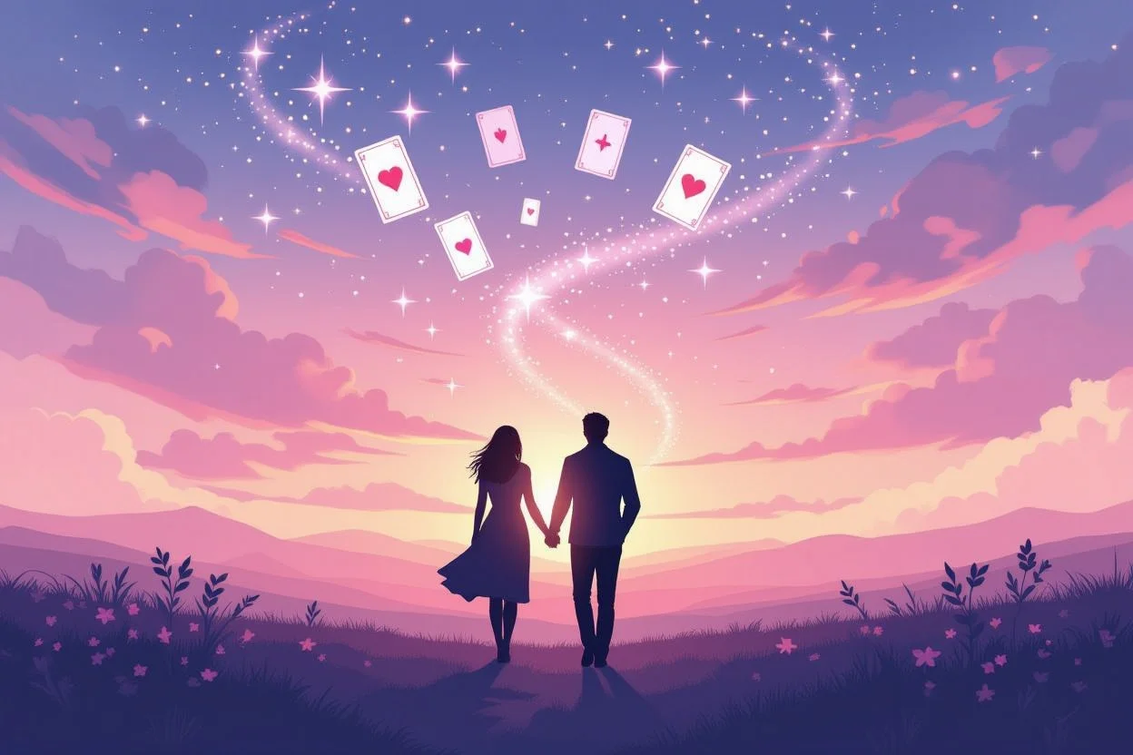 未来の恋愛運命と希望を表現したタロットイメージ