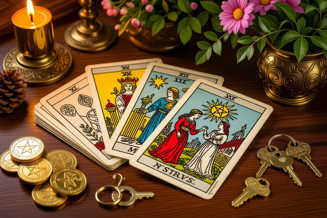 ペンタクルスートと恋愛関係の現実的側面を示すタロットカード配置
