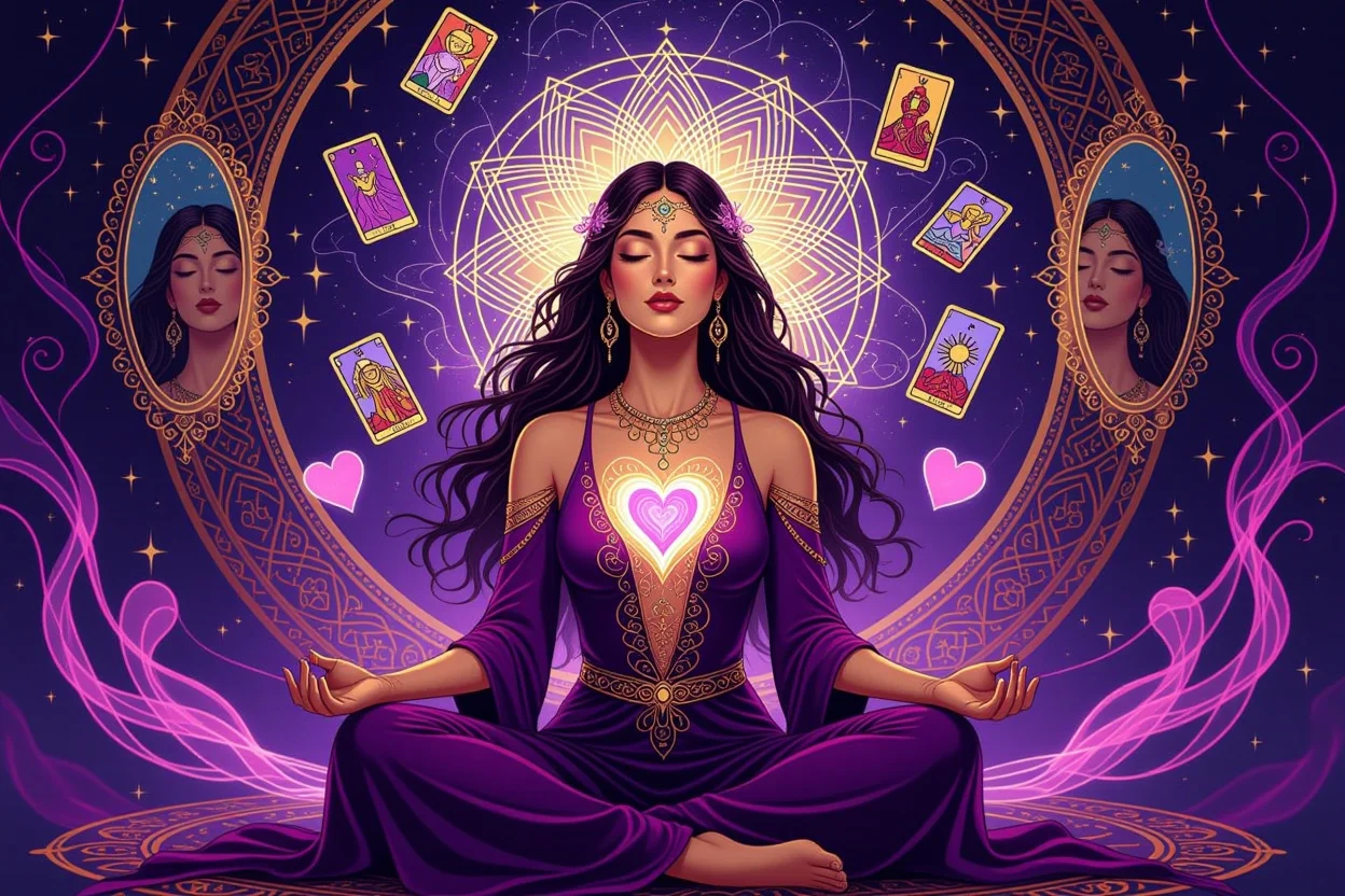 深層心理を読み解く神秘的な女性、タロットと心の繋がりを表現