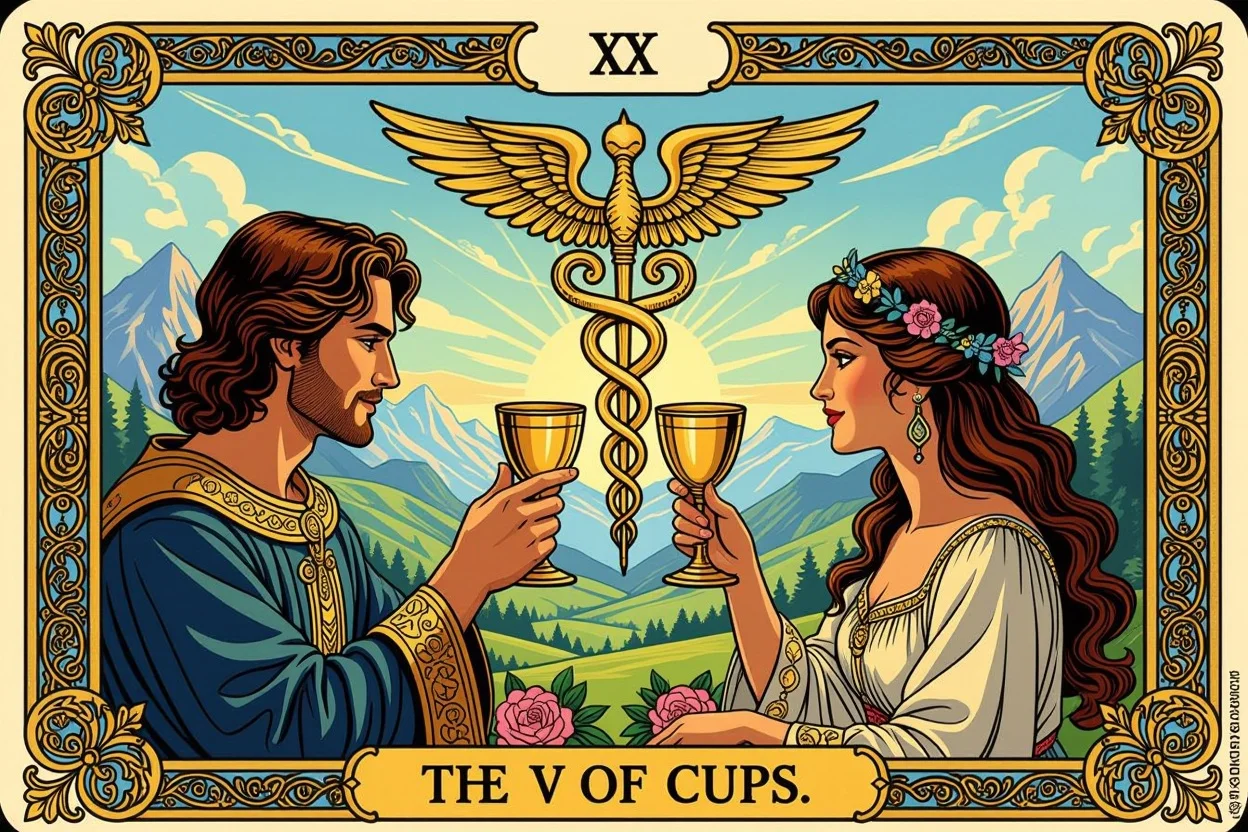 カップの２タロットカード、魂の結びつきと恋愛の調和を表現する神聖なシンボル