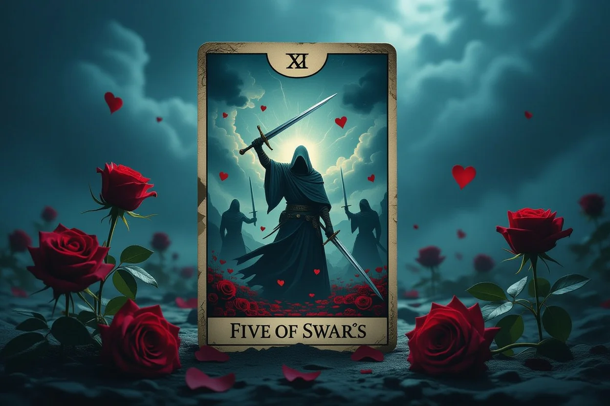 ソードの5のタロットカード、恋愛における争いと代償を象徴