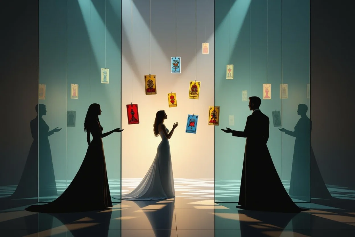 恋愛における見えない障壁と潜在的なブロックを表現したアートイメージ