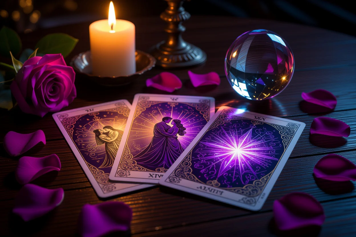 恋愛タロット占いカードスプレッド、ロマンチックな雰囲気でキャンドルライト