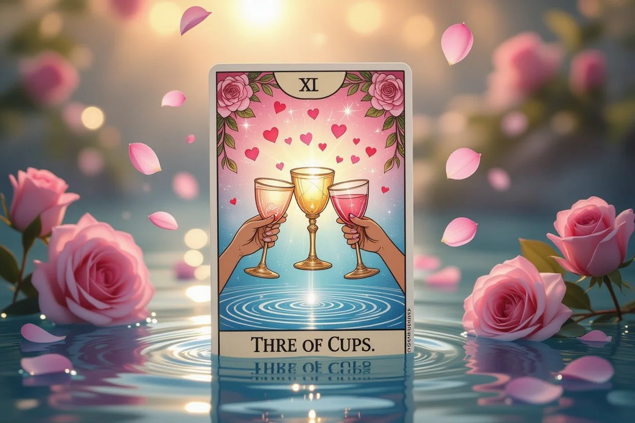 カップの3タロットカード、感情と愛情を表す神秘的なイメージ