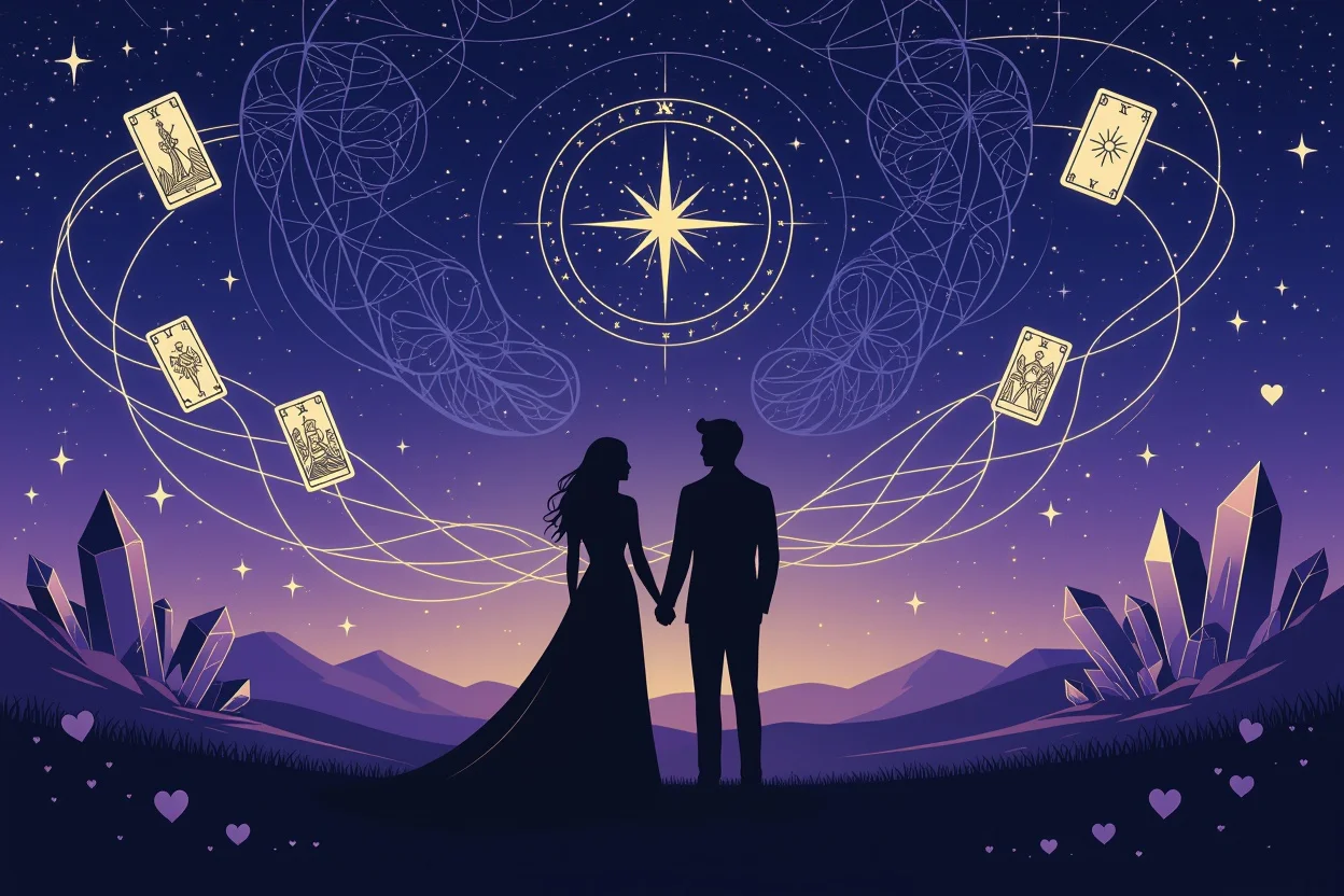 恋愛の未来と運命の絆を表す神秘的なタロット占いイメージ