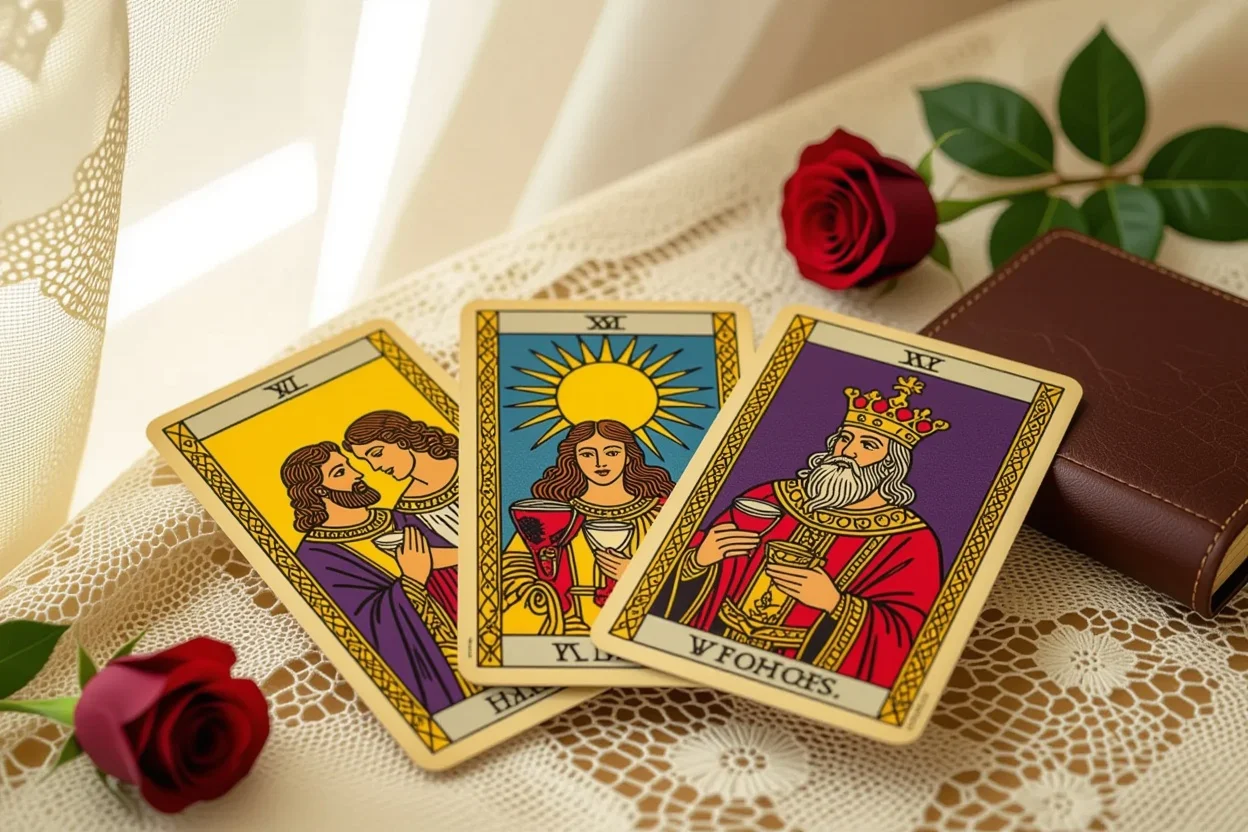 大人の恋愛に関する主要タロットカード - 恋人カード、聖杯の2、ペンタクルの王