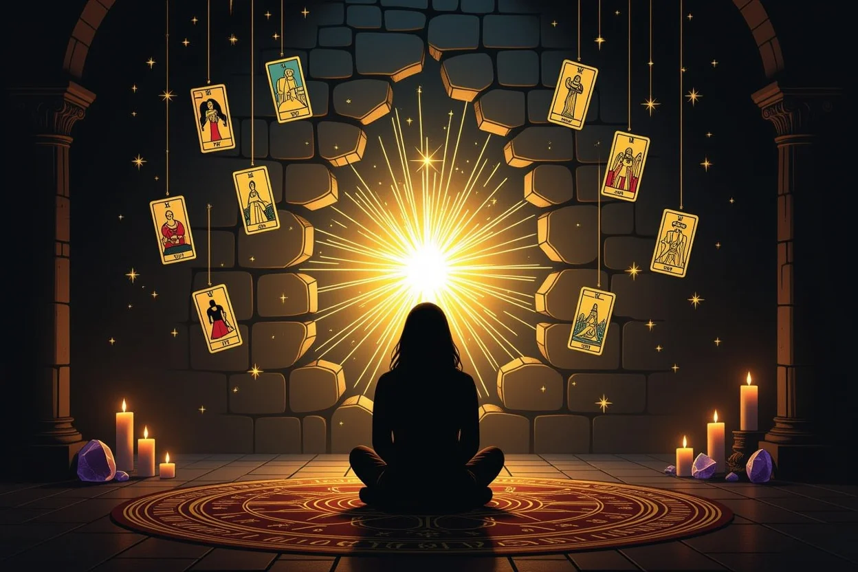タロットで恋愛の課題と解決策を見つける瞑想的なシーン