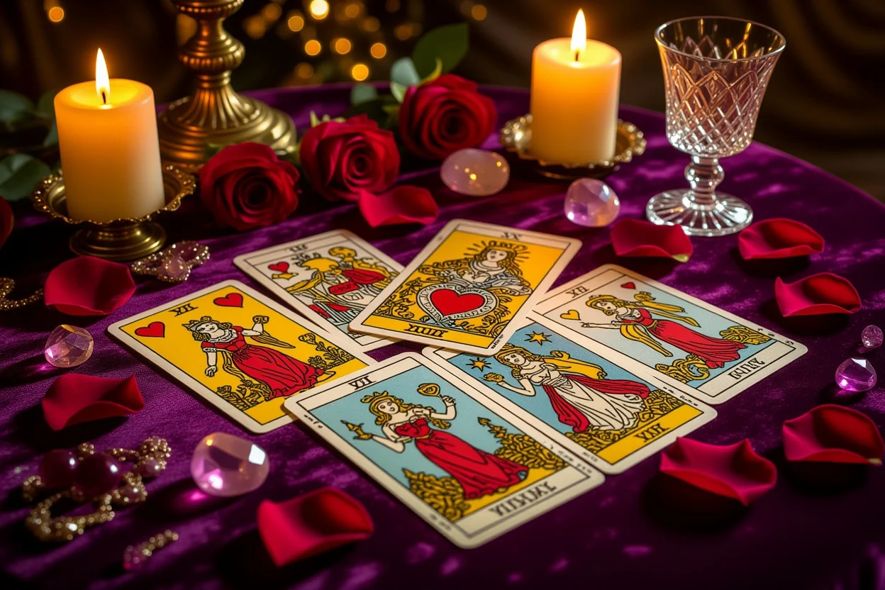 恋愛タロット占いのミスティカルなカード展開シーン