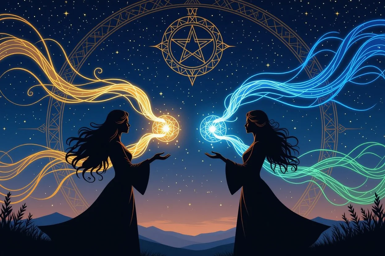 二人の絆を表すエネルギーの流れ、恋愛関係の力学、スピリチュアルな繋がり