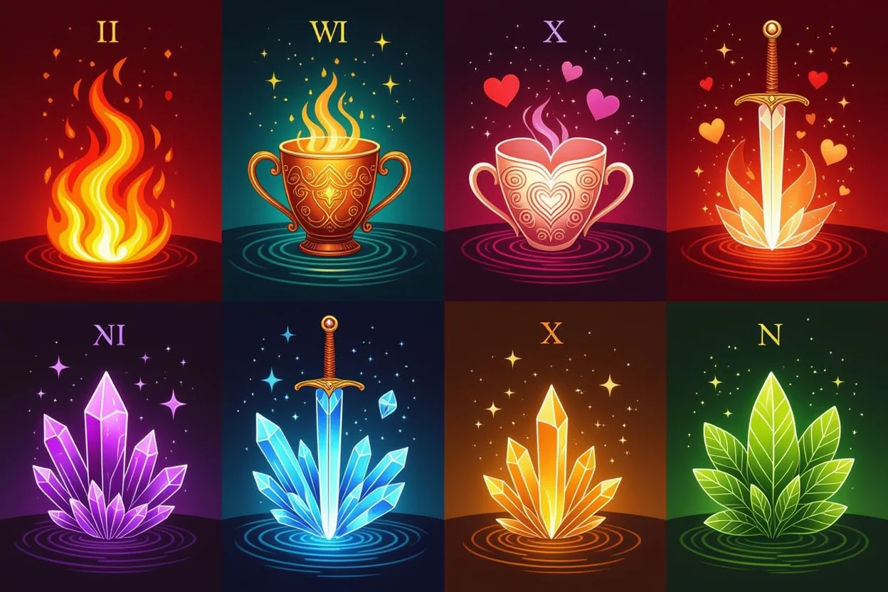 タロット四大スート、恋愛関係の要素分析、ワンド・カップ・ソード・ペンタクル