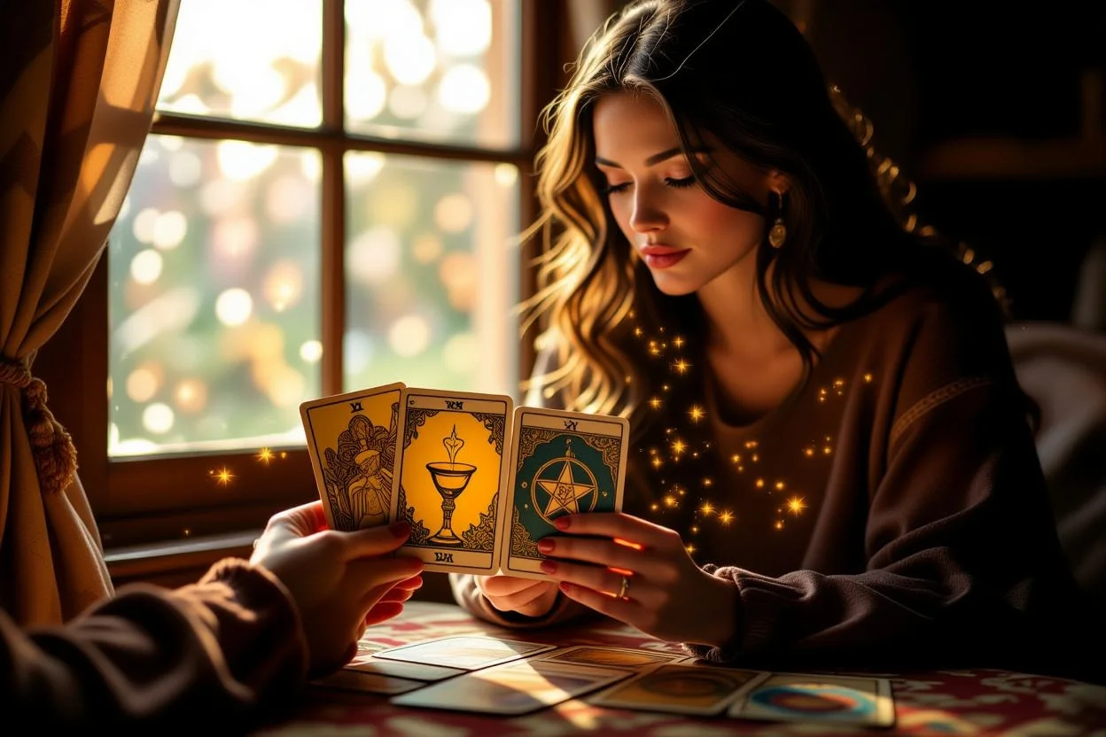 関係性の深層を読み解く恋愛タロット占いの瞑想的なシーン