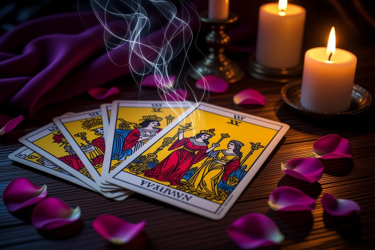 恋愛タロットカードのカップスートと神秘的な占いの雰囲気