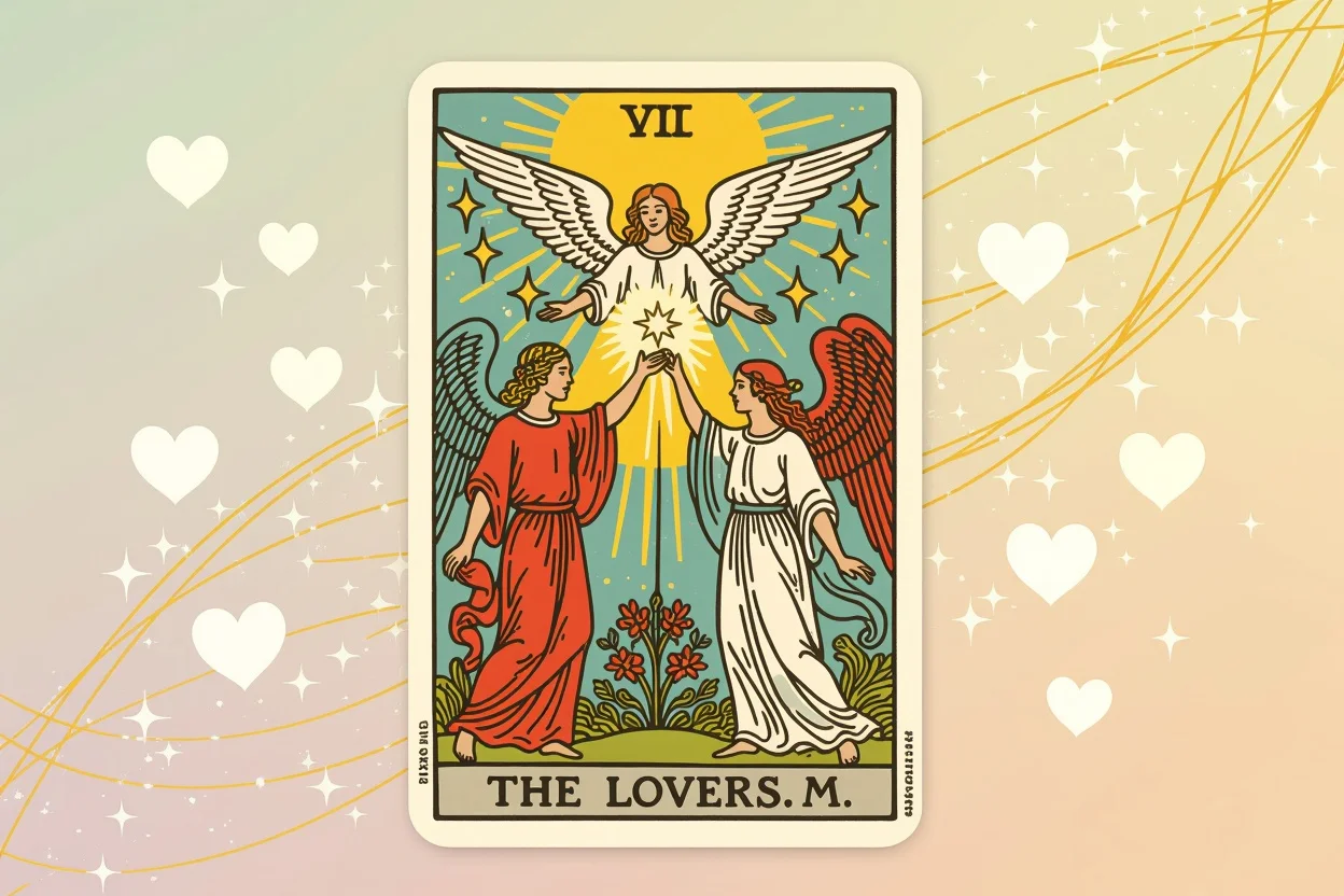 恋人のタロットカード（VI）魂の結びつきと調和を表現した美しいイラスト