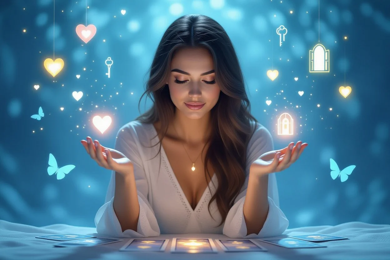 恋愛の未来を読み解く直感的なタロット占い師の精神的なセッション