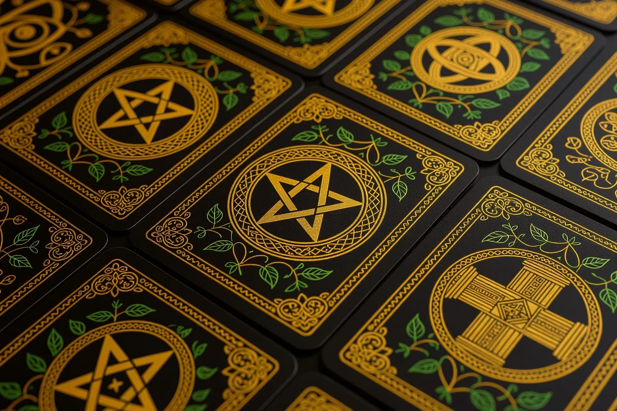 ペンタクルスートのタロットカード、恋愛関係の安定と基盤を表す神秘的な配置