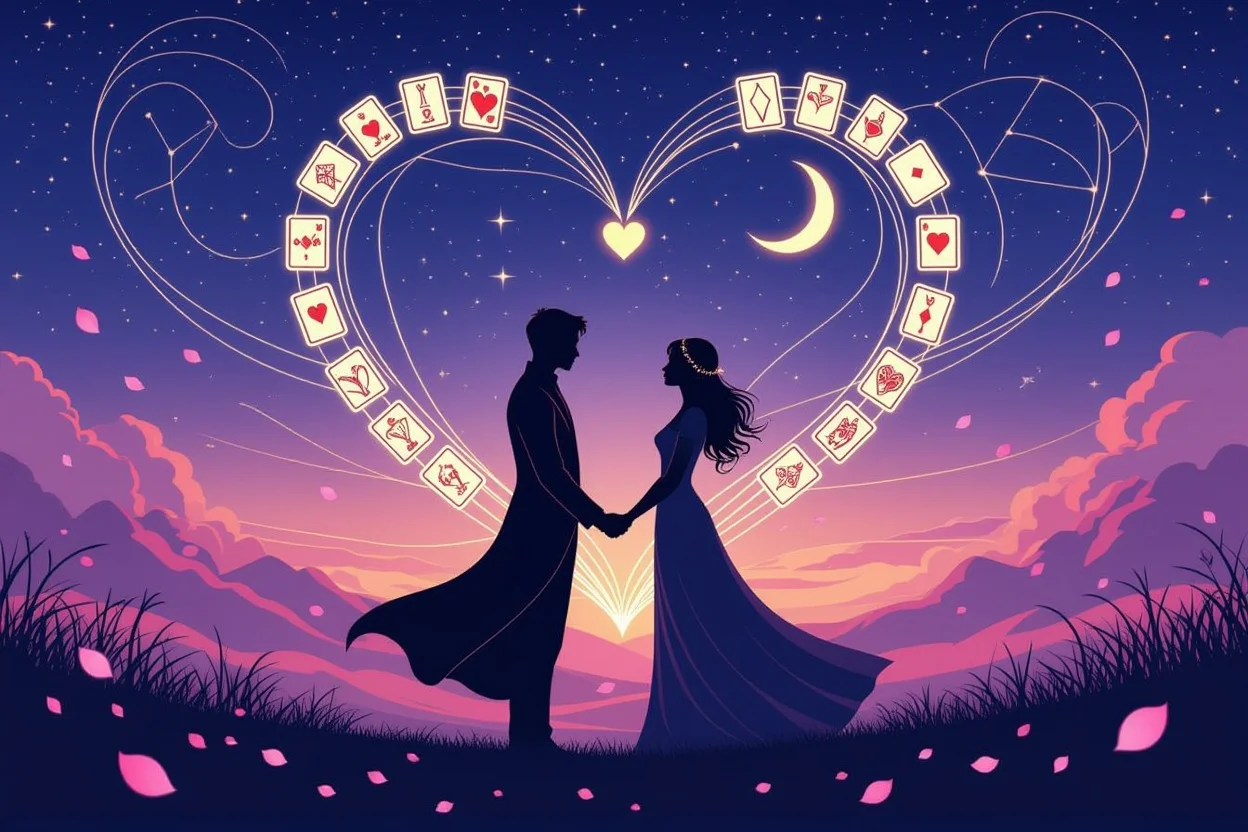 タロットが繋ぐカップルの心の絆、星空の下での恋愛運命と神秘的な導き