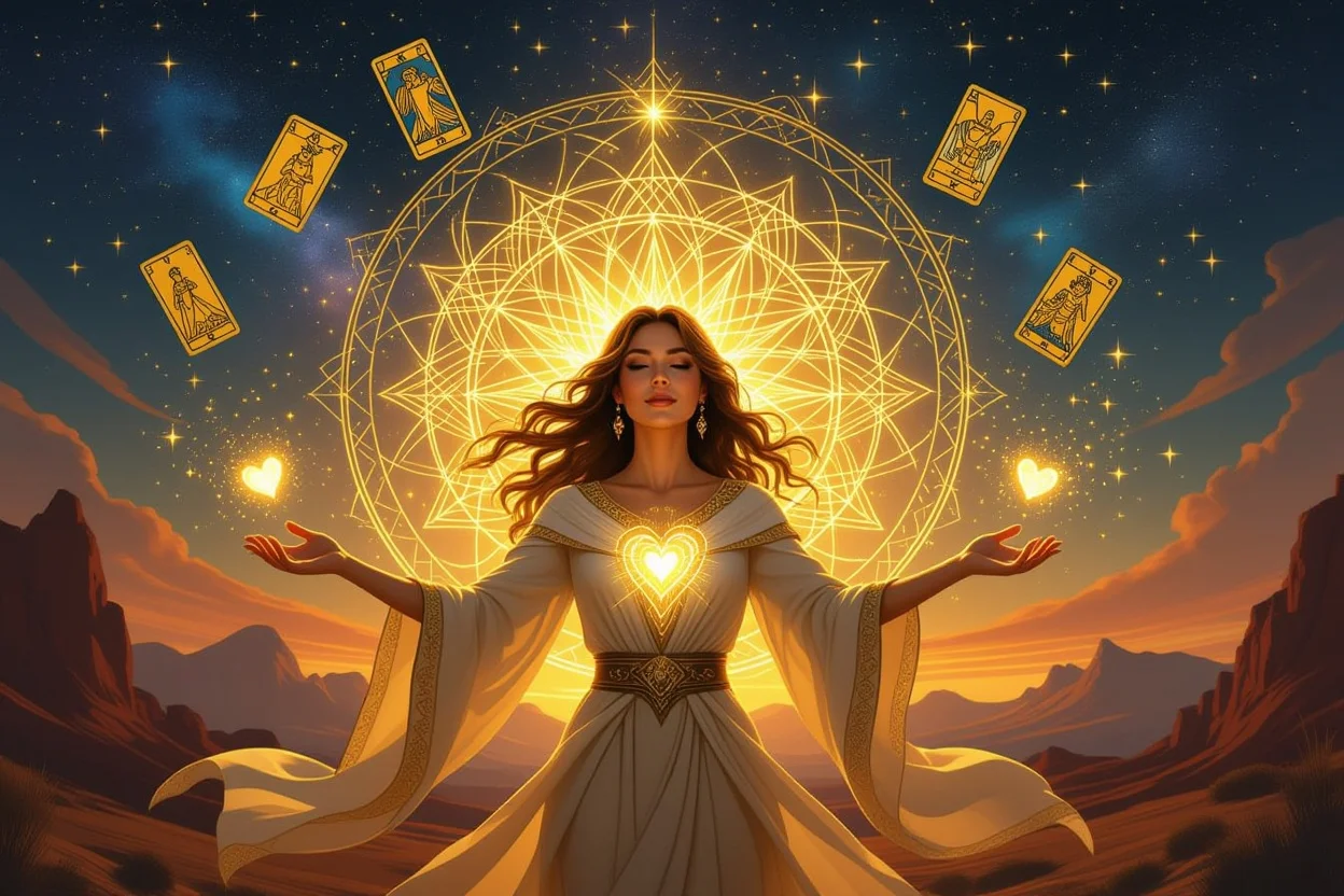 引き寄せの法則とタロット・愛のエネルギーを放つ輝く女性