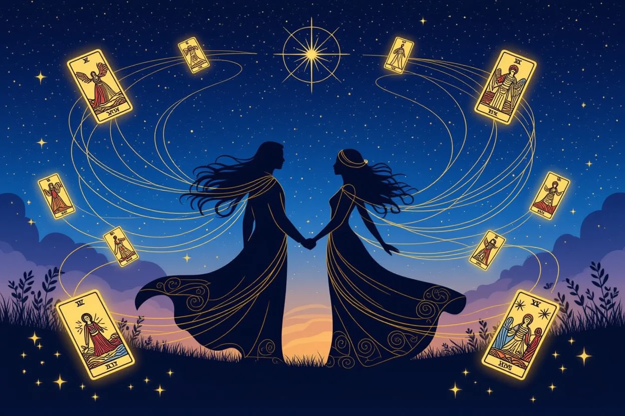 運命の恋を表現する神秘的なタロットカードと宇宙のエネルギー