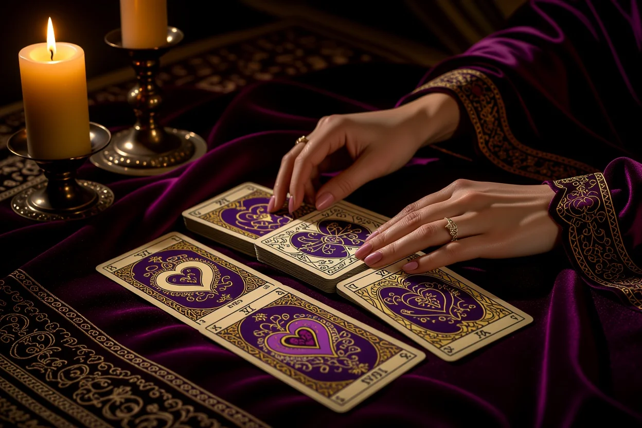 恋愛タロットカードで占いをする神秘的なシーン
