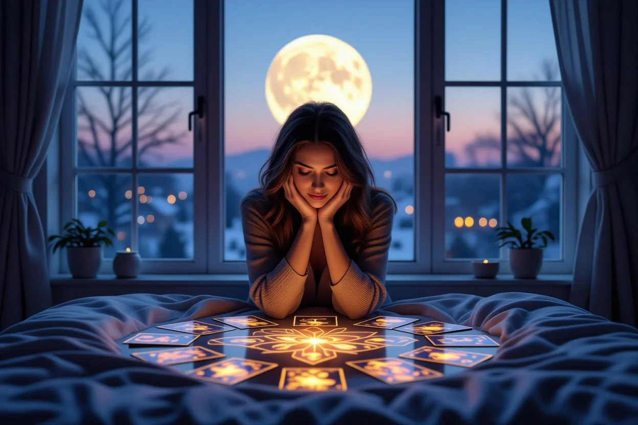 タロットで恋愛の本音と深層心理を探る瞑想的なシーン