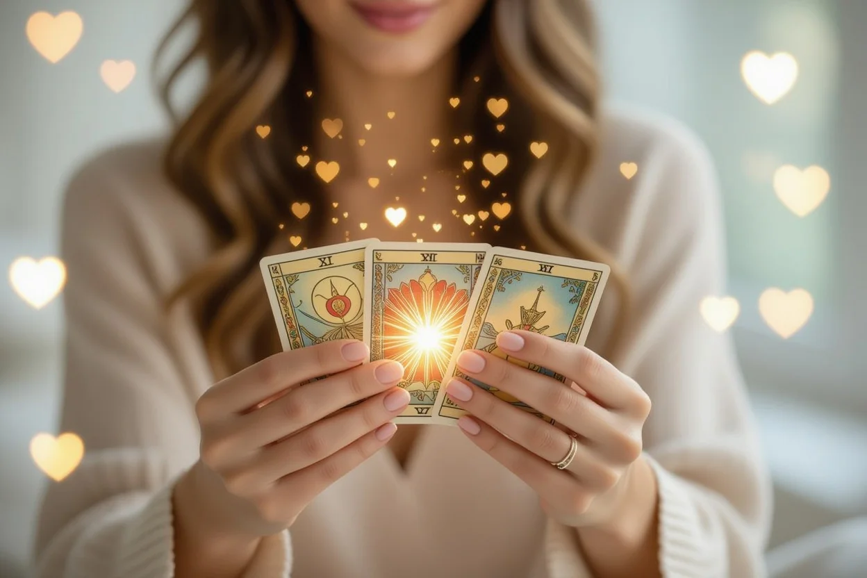 運命の恋愛を導くタロットカードの神秘的な力を表現した画像