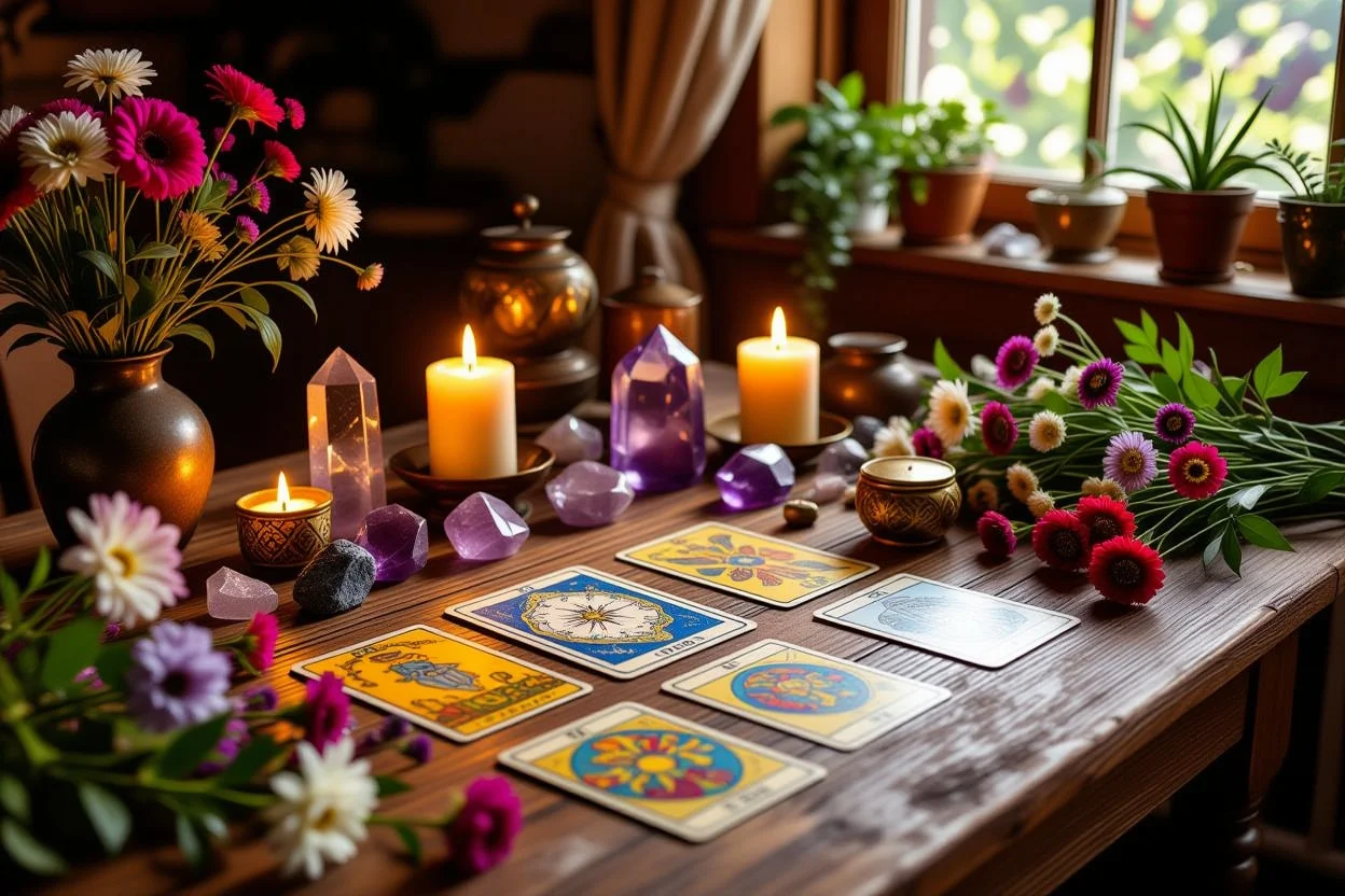 恋愛相談のためのタロット占いセッションの温かく安心感のある風景