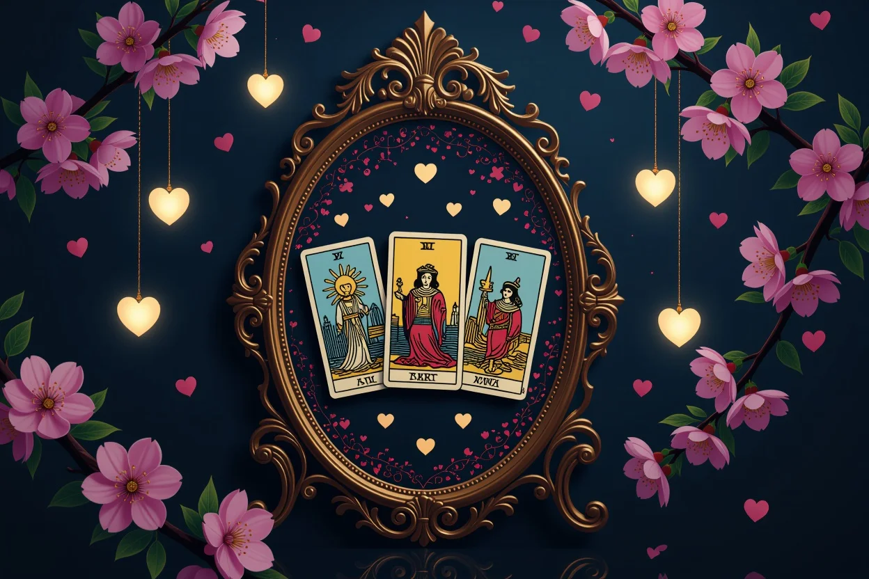 タロットカードを通して内面を映し出す鏡のイメージ - 恋愛における自己発見