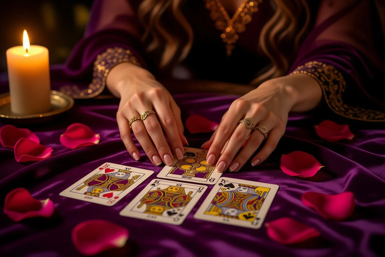 恋愛タロット占いのマイナーアルカナカードとキャンドルライト