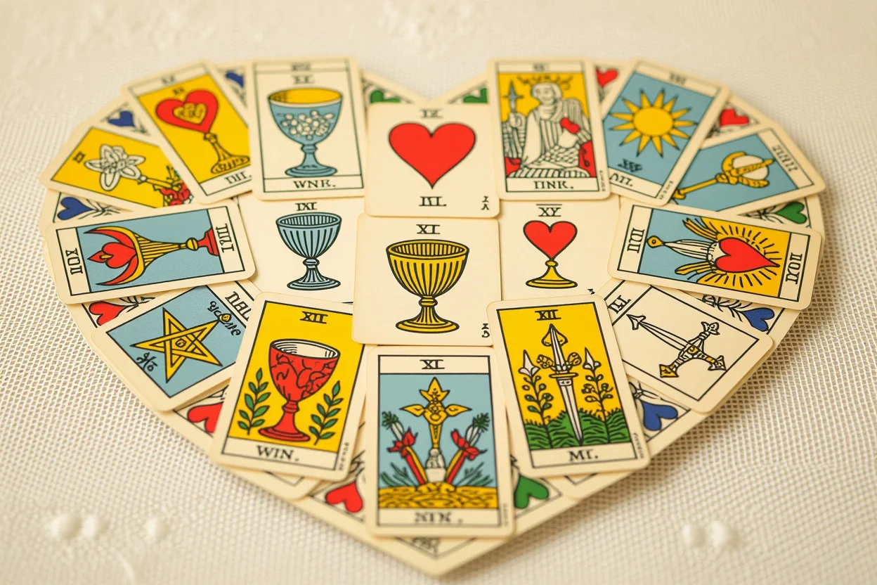 ハート型に並べられたマイナーアルカナタロットカード