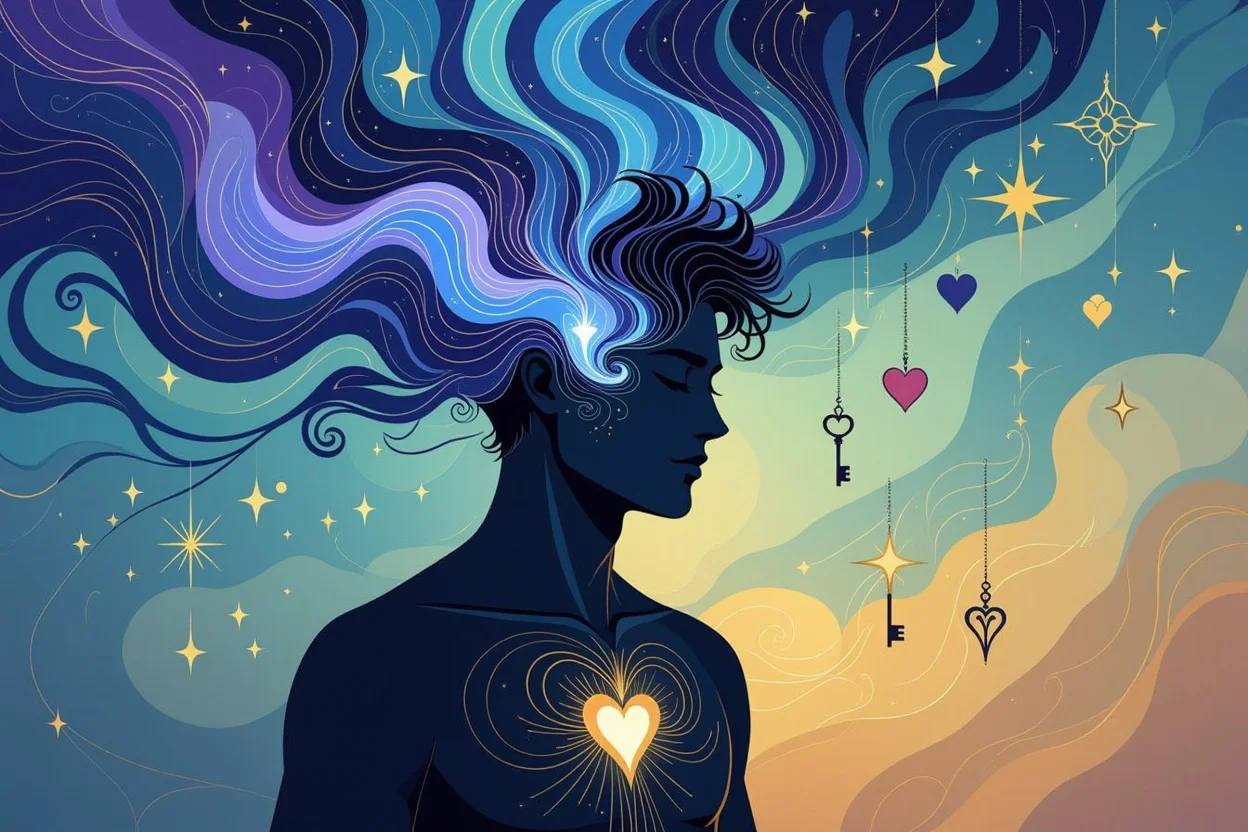 男性の隠された本音と深層心理を表現する神秘的なエネルギーアート