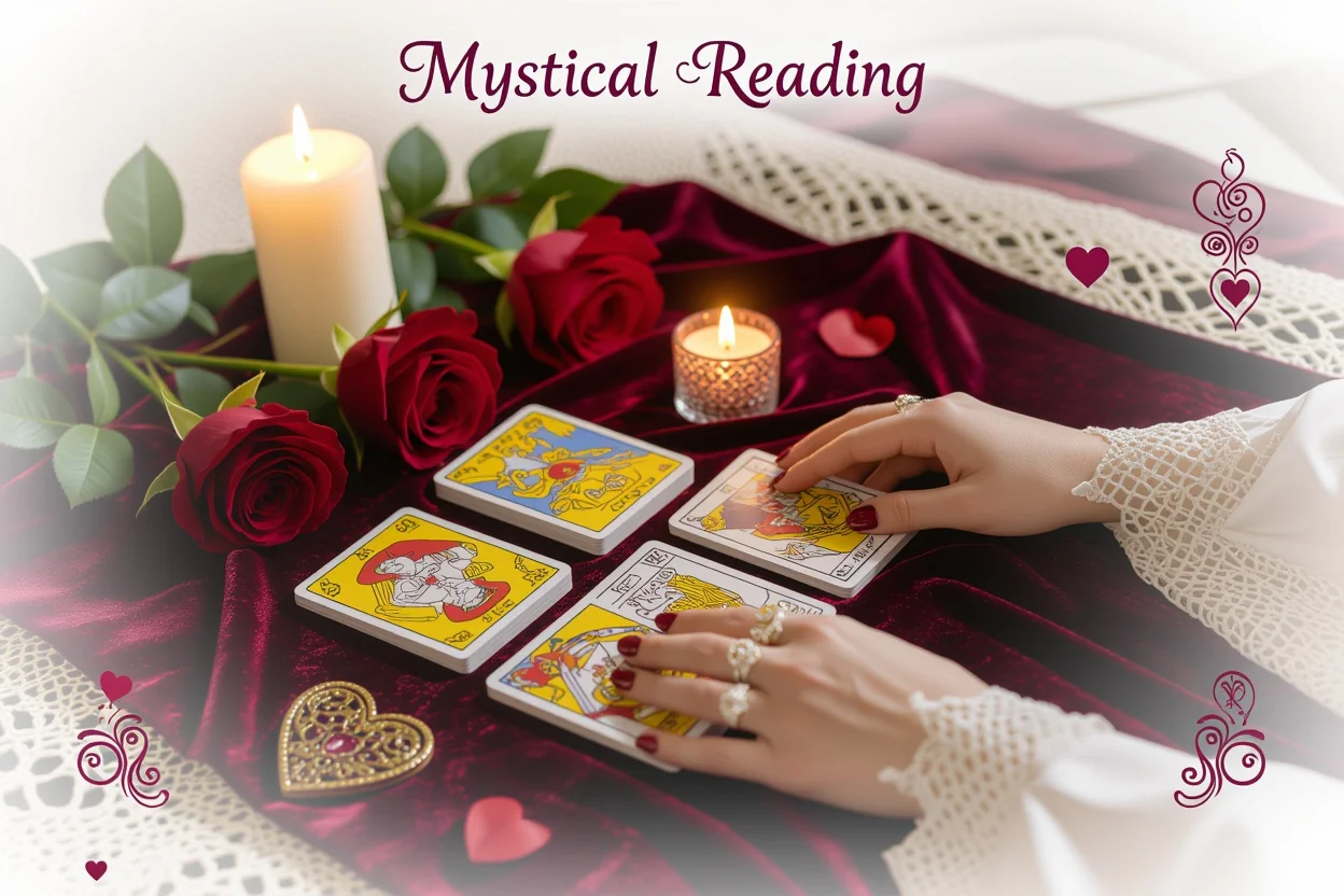 恋愛タロット占いのカードを広げる神秘的なシーン
