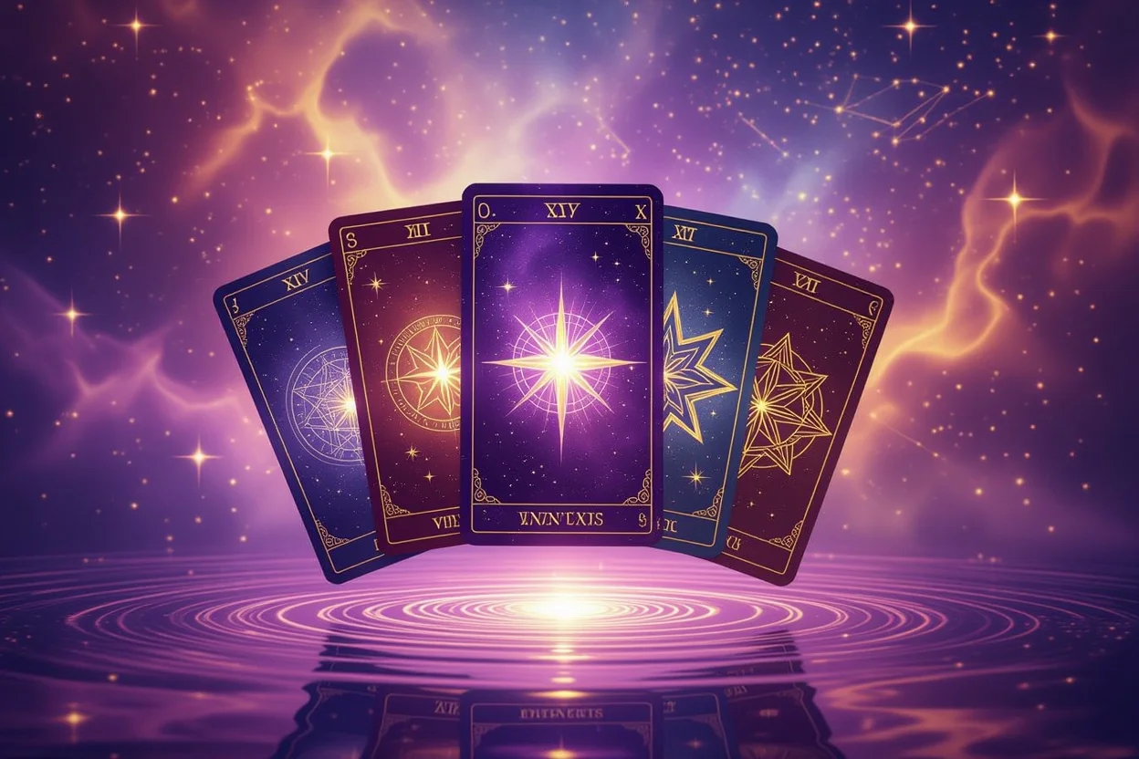 宇宙的エネルギーと恋愛タロットの神秘的な鏡のイメージ