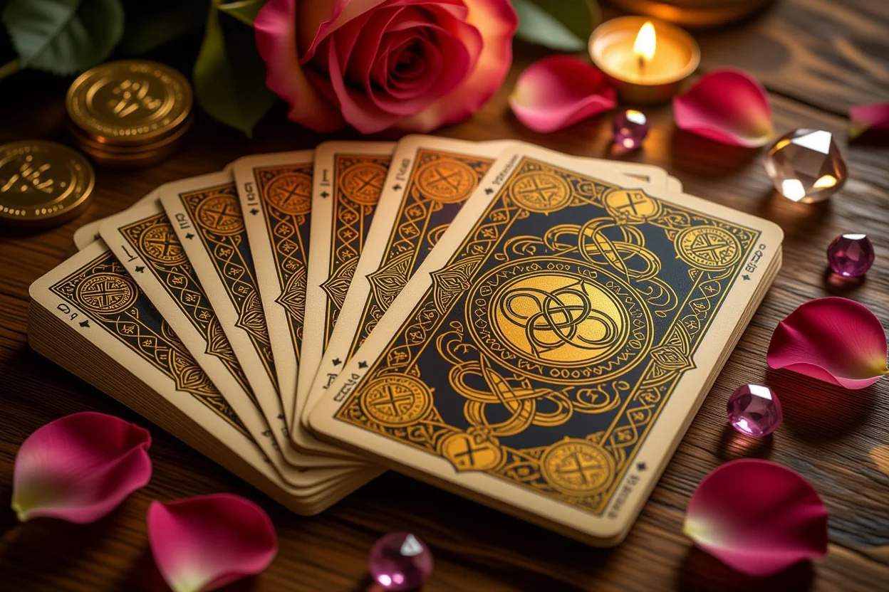 ペンタクル2番カードを中心とした恋愛タロットカードの配置