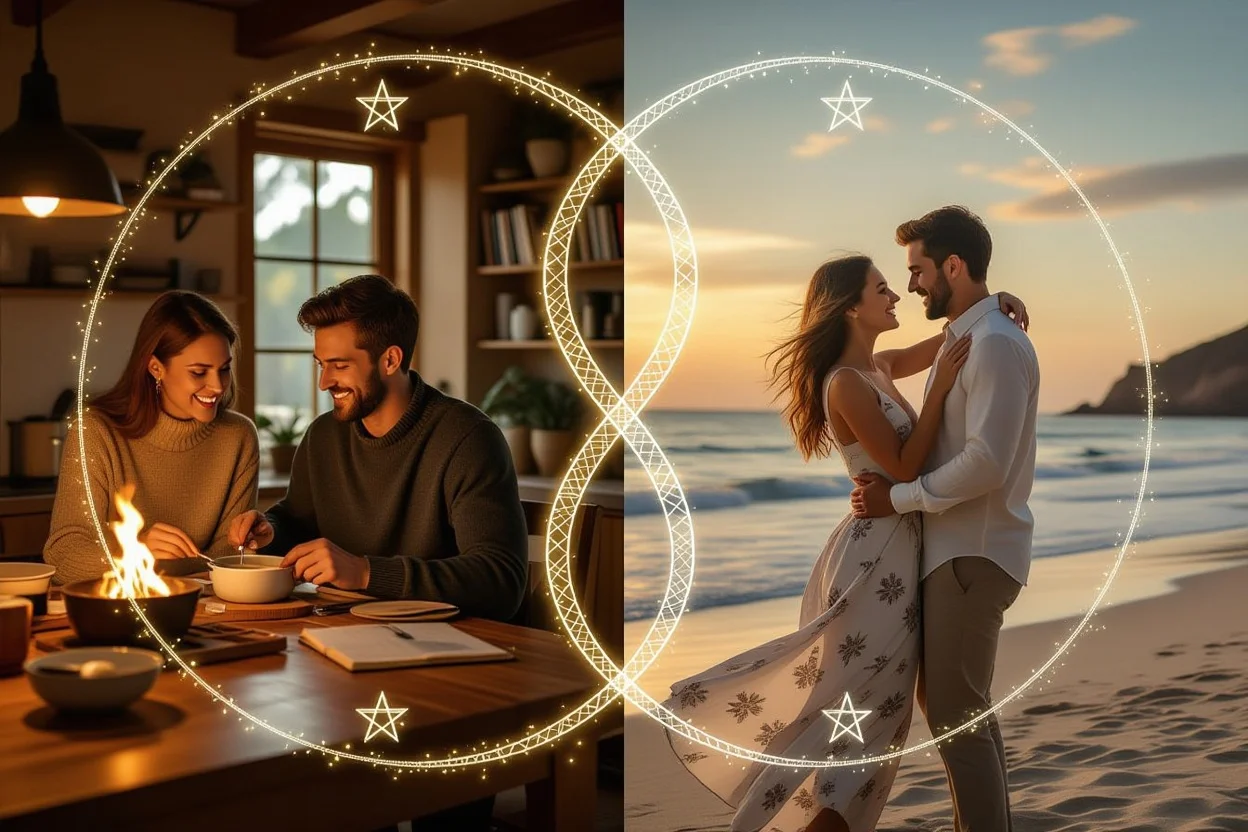 マンネリ打破と安定した関係のバランスを表すタロットアート