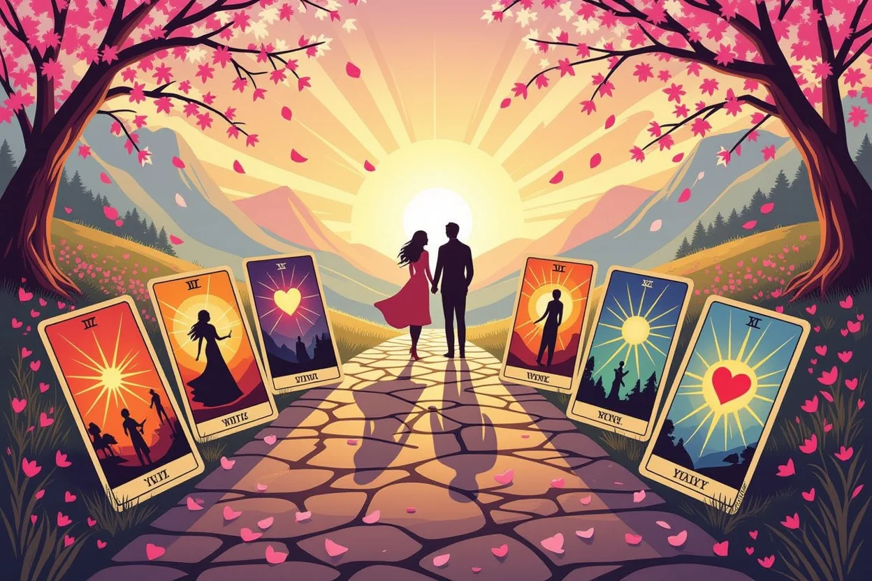 片思いから結婚まで恋愛成就への道筋を示すタロットカードの希望的な配置
