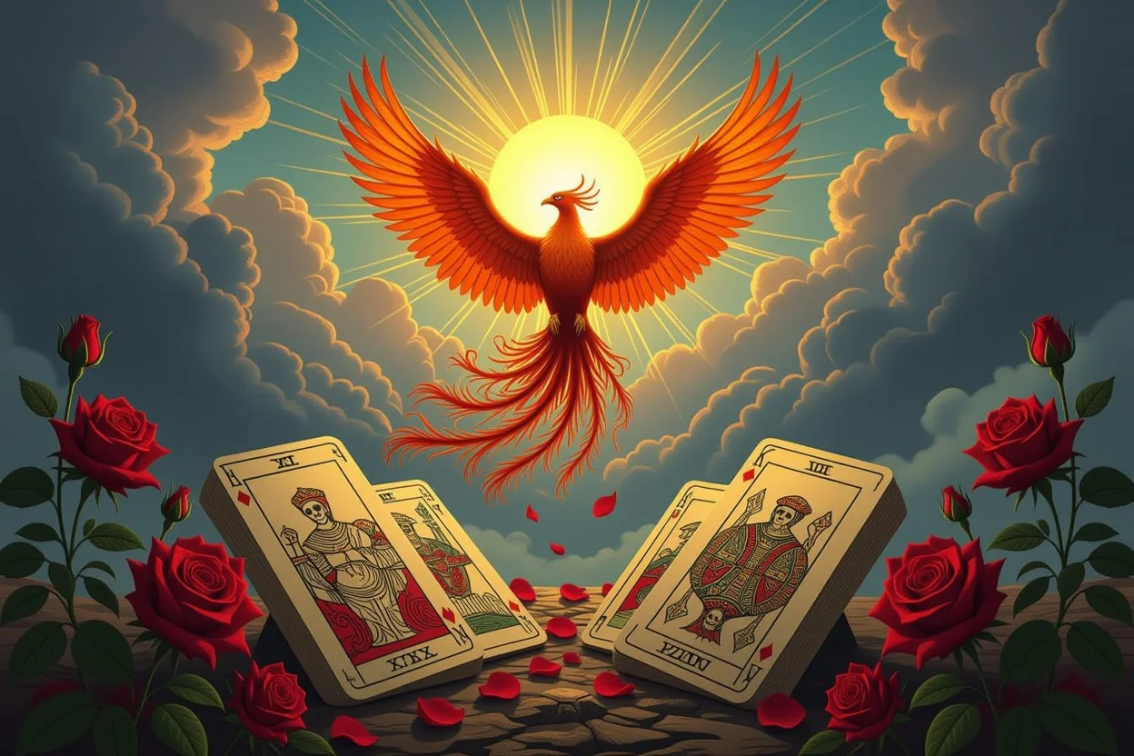 死神カードの変容と新しい始まりを表現する希望的なタロットイメージ