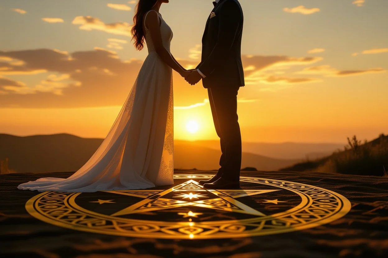 続く愛を表現するイメージ - 安定した関係性の心理的基盤を象徴するカップルと神秘的な要素